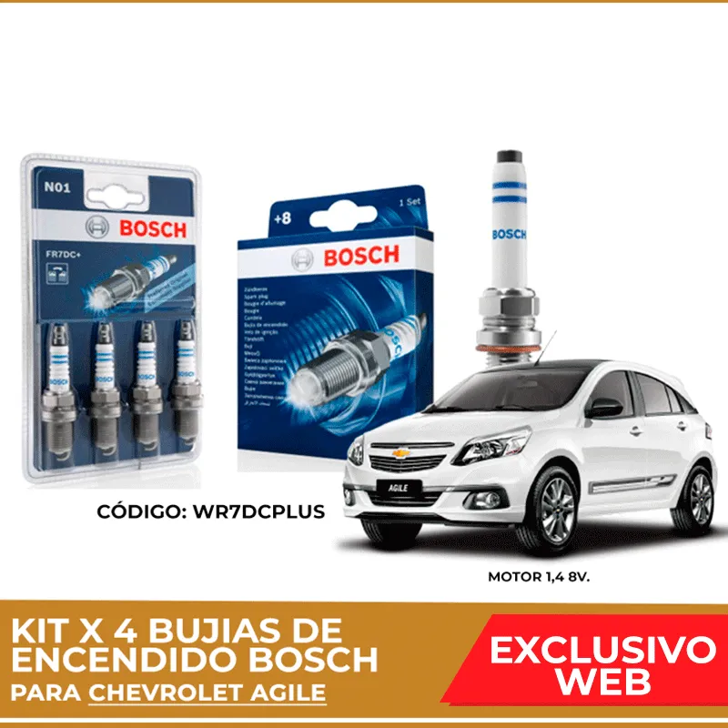 Kit 4 bujias de encendido bosch para Chevrolet Agile - Imagen 2