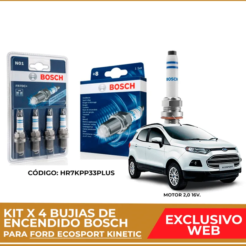 Kit 4 bujias de encendido bosch para Ford Ecosport Kinetic (Instalacion incluida) - Imagen 2