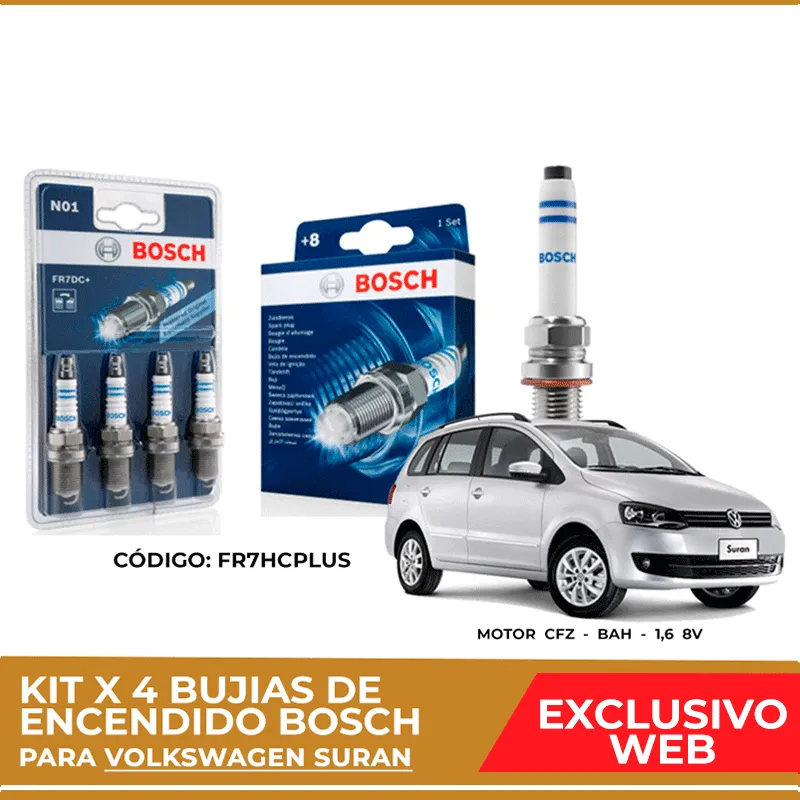 Kit 4 bujias de encendido bosch para Volkswagen Suran - Imagen 2