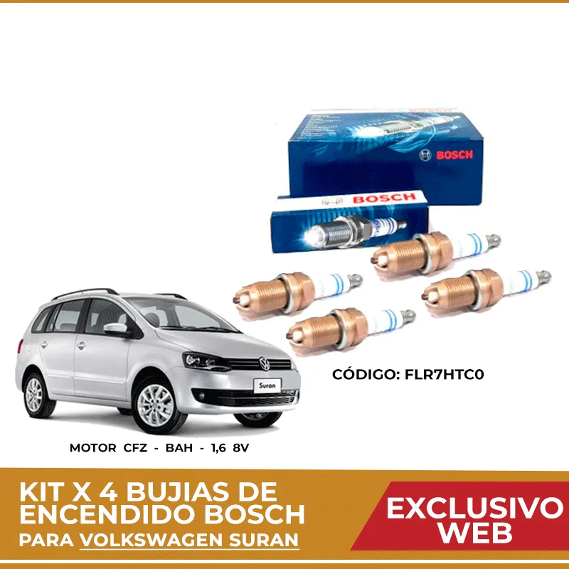 Kit 4 bujias de encendido bosch para Volkswagen Suran - Imagen 2